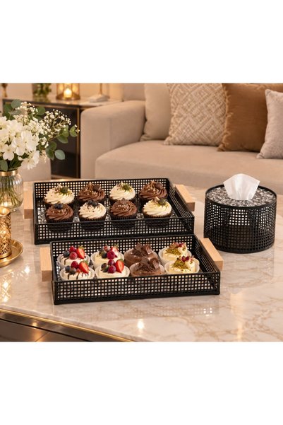 Generic 3Pcs Luxury Serving Set - 2 Metal Serving Trays and Tissue Box