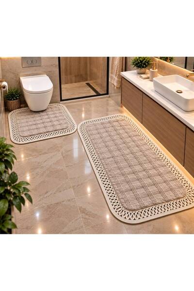 Öz-Tex Home Peluş Banyo Paspası Takımı 2’li Premium Kaymaz Taban 110x70 & 70x55
