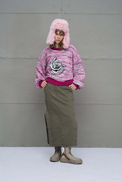 #vdr viadellerose Pembe Beyaz Oversize Kazak 18054