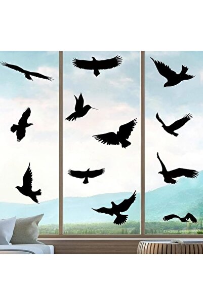 Yelajoy 16 Pcs Black Bird Shape Window Clings, Double-Sided Anti-Collision Wi...