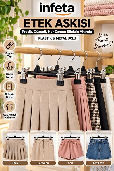 İnfeta Siyah Plastik Metal Mandallı Etek Askısı Klipsli Pantolon ve Kıyafet A...