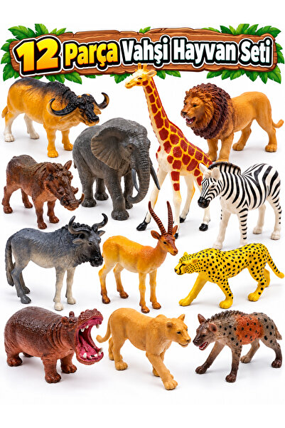 a v d a 12 Parça Vahşi Hayvan Seti – Fil, Aslan, Zürafa, Zebra, Çita, Manda, ...