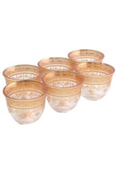 HOMEVEO Premium Arabic Coffee Cup Set of 6 Pieces - Glass with Gold Patterns ...