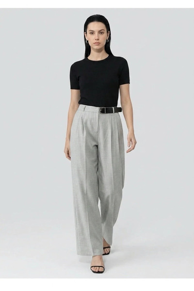 Moodel Gray Palazzo Pants with Belt Detail