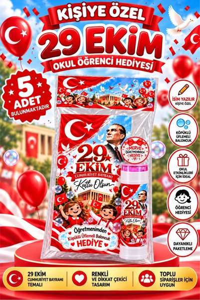 Göktuğ Hediyelik Kişiye Özel 29 Ekim Cumhuriyet Bayramı Öğrenci Hediyesi 5 li...