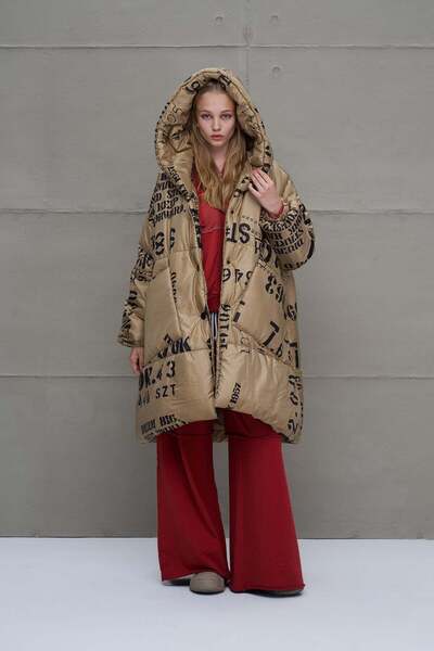 #vdr viadellerose Beige Patterned Long Oversize Jacket 18137