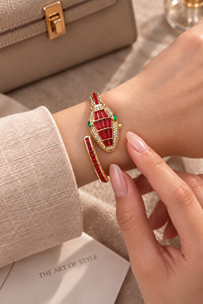 Generic Brand Red Stone Snake Model Women's Wristwatch – Gold Bracelet Formed...