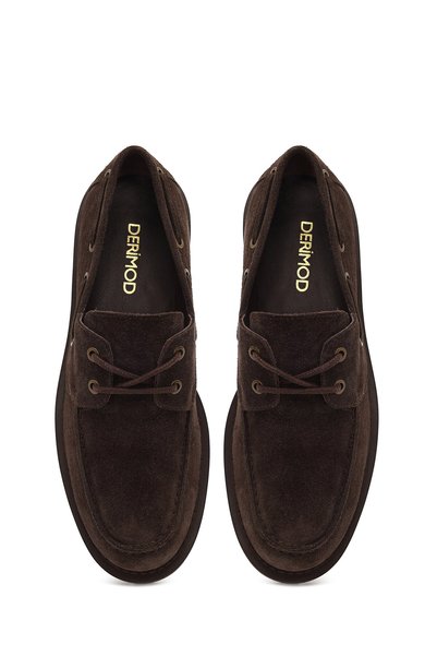 Derimod Women's Dark Mink Lace-Up Thick Soled Suede Leather Casual Shoes Af180018Ds