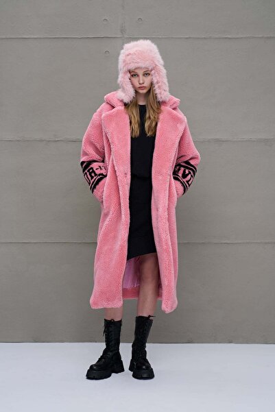 #vdr viadellerose Pink Fur Look Oversize Long Jacket 18239
