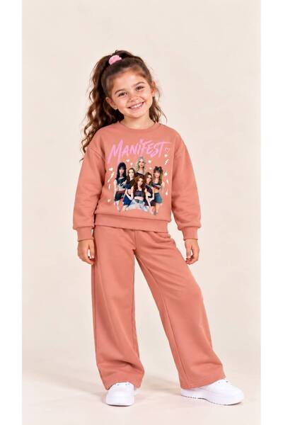 Kuzucuk Kids Bebek Çocuk Butik Kız Çocuk Manifest Baskılı 2'Lİ Takım Sweatshi...