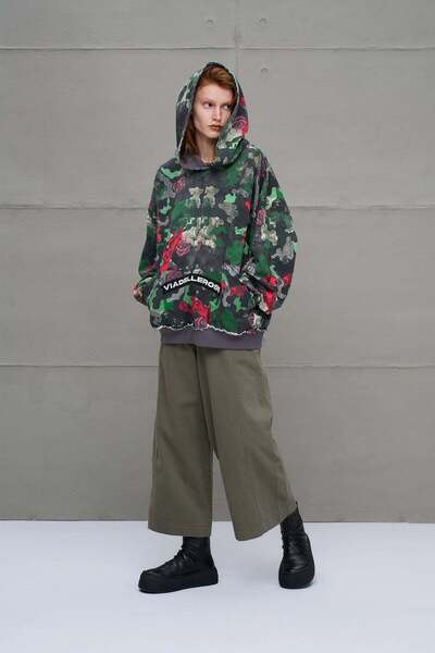 #vdr viadellerose Camo Kamuflaj Desenli Oversize Kapüşonlu Sweatshirt 18025