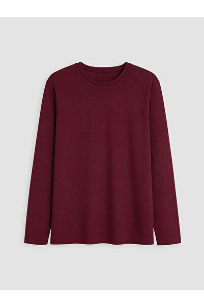 LC Waikiki Vizyon New Season Burgundy Large Size Crew Neck Women's T-Shirt