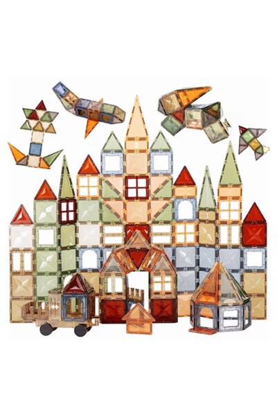 TEONA CONCEPT Set de construcție magnetică cu 100 de piese, educativ și creativ pentru copii, culori, design diamant 3D, cu mașină, jucărie educativă STEM, 3+ ani