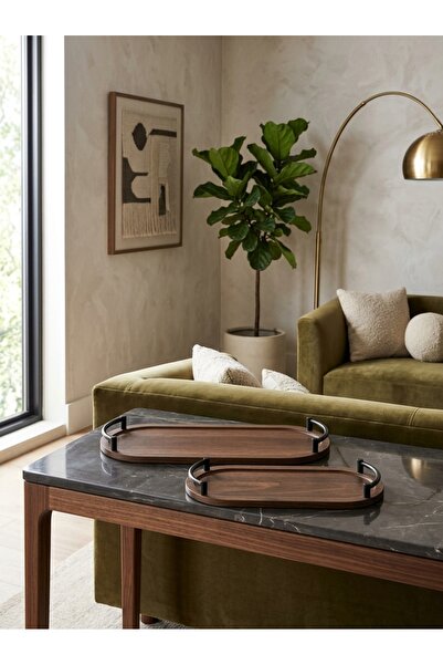 Generic Dark Wood Grain Pattern Serving Tray Set