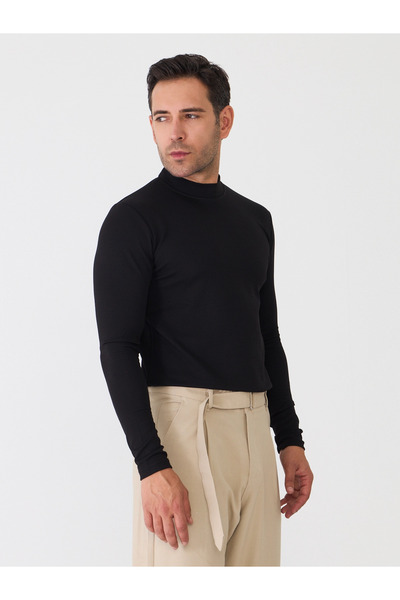 MARDA Turtleneck Crepe Fabric Long Sleeve T-Shirt