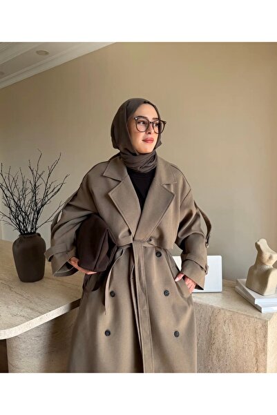 Genel Markalar Kuşaklı Oversize Uzun Trençkot