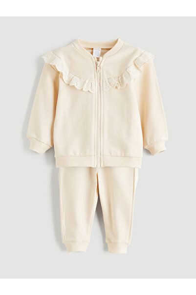 LC Waikiki Alita City Farkıyla Lcw Baby Beige Baby Girl Cardigan and Pants 2-...