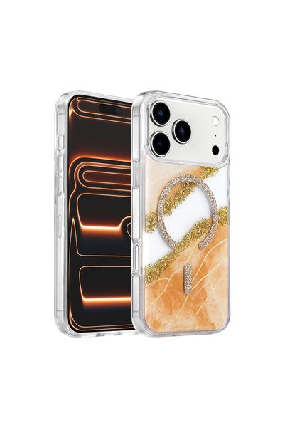 FMA غطاء Onegif Apple iPhone 17 Pro Max/18 Pro Max Lotus Simli Magsafe - برتقالي