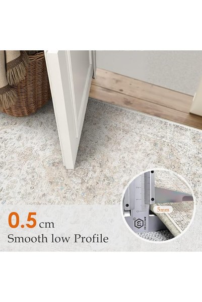 GENERAL PureCozy Vintage Hallway Runner Rug 60x240cm Beige White Washable Rugs Non Slip Long Kitchen Carpet