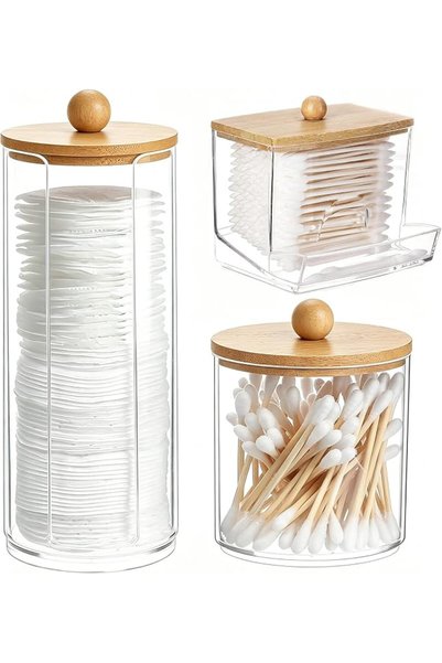 GENERAL 3 Pack Acrylic Cotton Swab Holder for Cotton Swabs, Balls, Pads, and ...