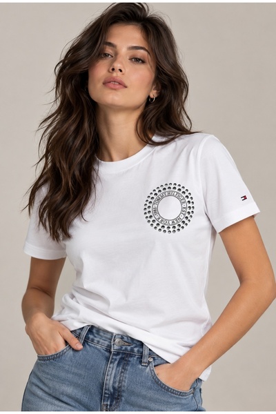 Tommy Hilfiger Dohuma Cotton Regular Metal Detailed Logo T-Shirt