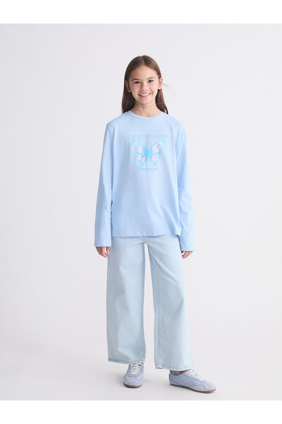LC Waikiki Two Mt Shop Quality Lcw Kids Blue Oval Collar Long Sleeve Printed ...