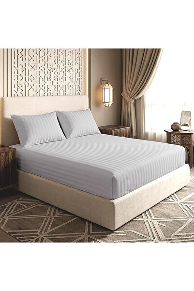 Master Home Textile Bedding Set, Queen Size, 3 Pieces, Cream Striped, 100% Mi...