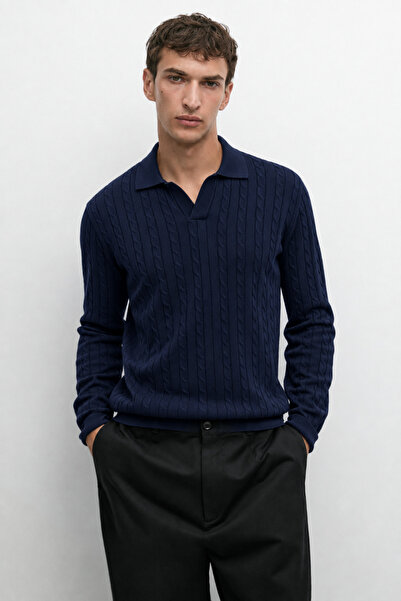 Danger Men's Premium Hair Knit Polo Collar Thick Knitwear Sweater Navy Blue 2...