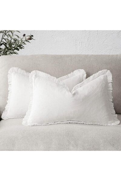 Foindtower Set of 2 Decorative Linen Fringe Throw Pillow Covers Cozy Boho Far...