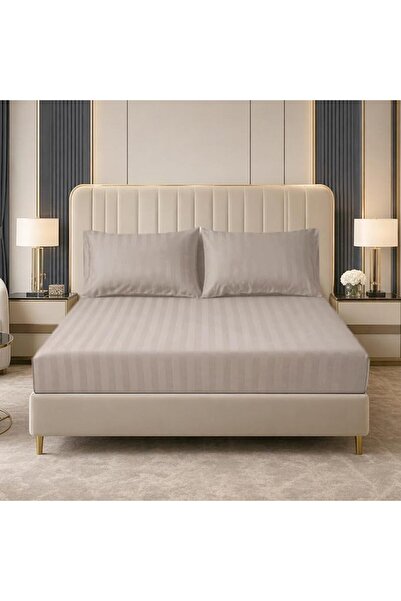 Master Home Textile Bedding Set, Queen Size, 3 Pieces, Cream Striped, 100% Mi...