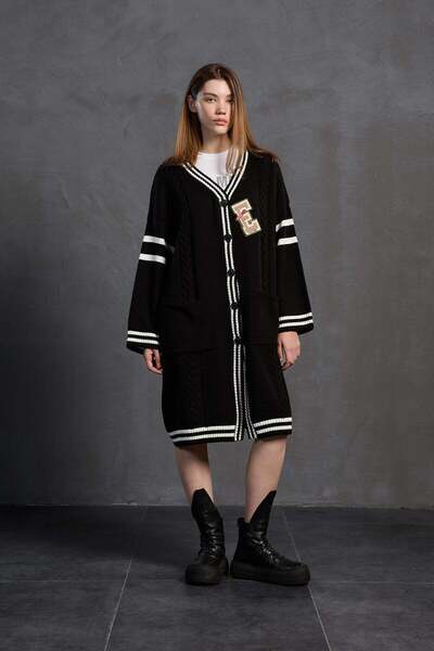 #vdr viadellerose Black Ecru Long Oversize Cardigan 18058
