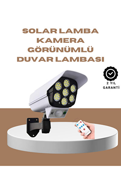 TinyBox Güneş Enerjili LED Lamba + Güvenlik Kamerası Görünümlü– 5-8 m Hareket Algılamalı, Beyaz Işık