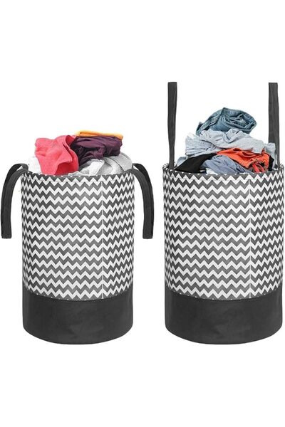 PrettyKrafts 45L Non Woven Wave Printed Round Foldable Large Laundry Bag/Bask...