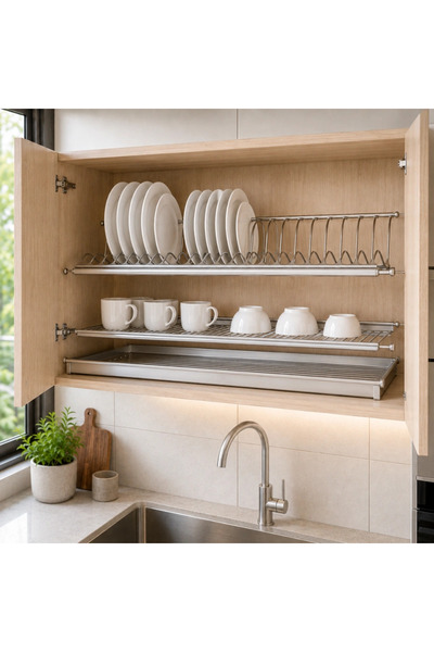 Wonderful-kitchens رف أطباق للخزانة العلوية دولاب 80 سم - ستانلس ستيل فضي DR-202