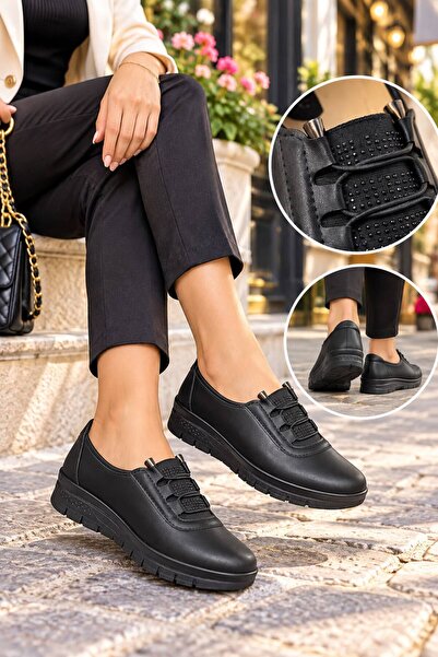 SOLERIUM SHOES Kadın Lastik Detay Taşlı Anne Ayakkabısı Günlük Ayakkabı Babet