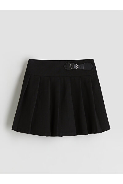 LC Waikiki Alita City Farkıyla Lcw Kids Black Elastic Waist Pleated Girls' Sh...
