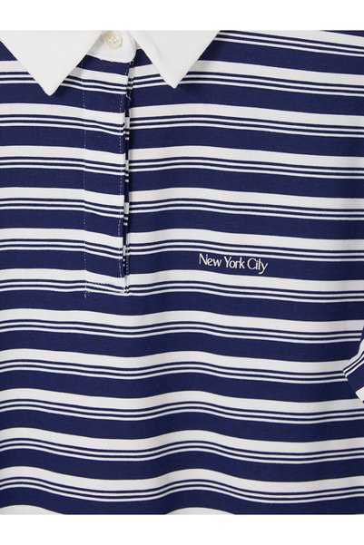 LC Waikiki Navy Blue Polo Collar Striped Women's Sweatshirt Tunic