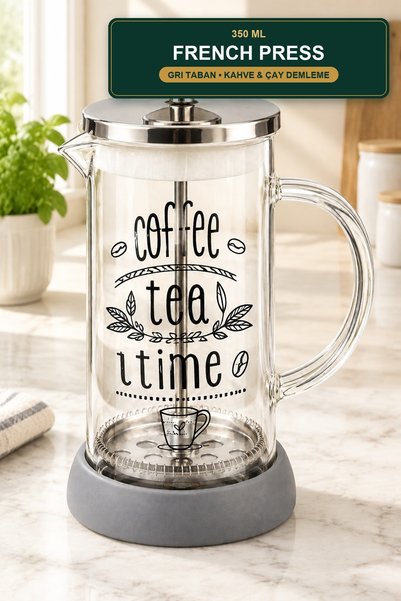 viracasa French Press 350 ml Gray Base Glass Coffee and Tea Brewing Press wit...
