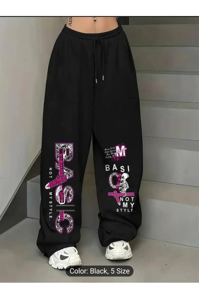 classy moda Υπερμεγέθης Αστικό Στυλ με 3 Κλωστές, Εμπριμέ με Φαρδιά Μπατζάκια