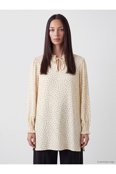 LC Waikiki Özmarka New Season Beige Tie-Neck Polka Dot Women's Tunic