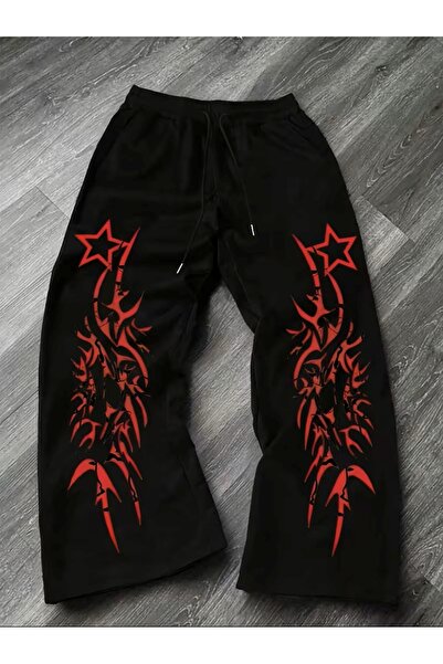 classy moda Street Fashion 3 Νήματα με Κορδόνια, Φαρδιά Μπατζάκια, Τυπωμένη Φ...