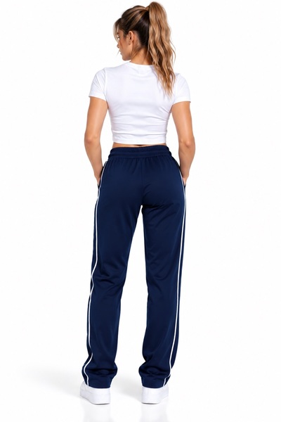 Machi Women's Comfortable Fit Sweatpants with Double Piping on the Sides, Zipper Pocket Detail, Blue, Navy Blue, Black, Burgundy, Khaki, Gray