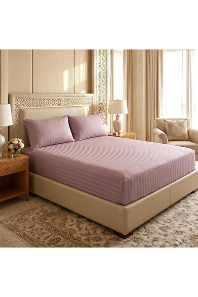 Master Home Textile Bedding Set, Queen Size, 3 Pieces, Cream Striped, 100% Mi...