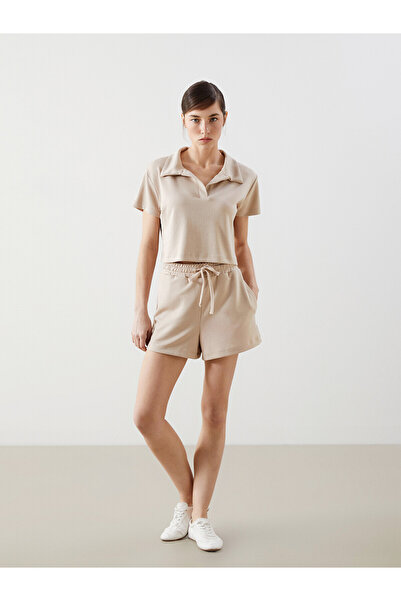 LC Waikiki Two Mt Shop Quality Natuvera Beige Women's Shorts with Elastic Waist