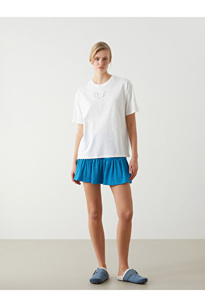 LC Waikiki Two Mt Shop Quality Lcw Eco Blue Raschel Plain Mini Women's Shorts...