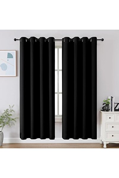 LOOMERA HOME ستائر لوم المعتمة بحلقات، 140 × 240 سم، لوحتان، أسود صلب، عازلة ...