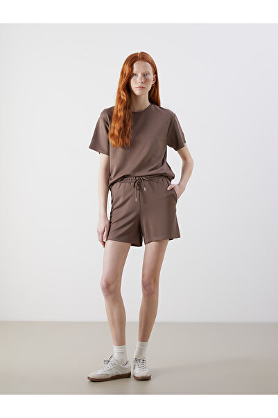 LC Waikiki Alita City Farkıyla Xside Brown Elastic Waist Women's Shorts