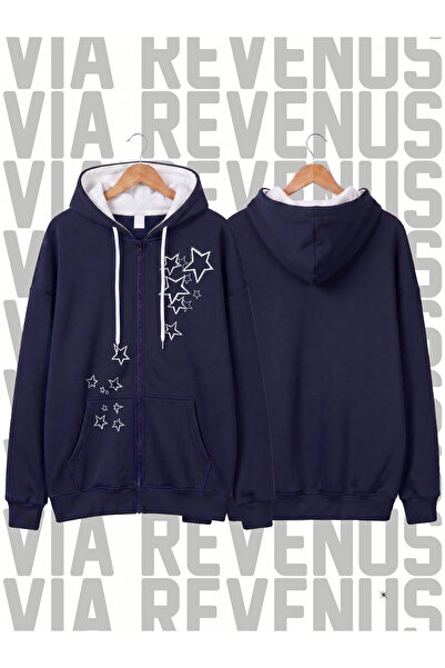 Vordevia Star Y2K Printed Unisex Zippered Hooded Sweatshirt Cardigan