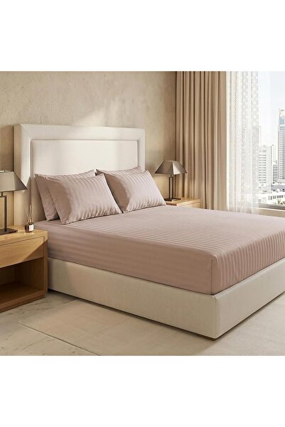 Master Home Textile Bedding Set, Queen Size, 3 Pieces, Cream Striped, 100% Mi...