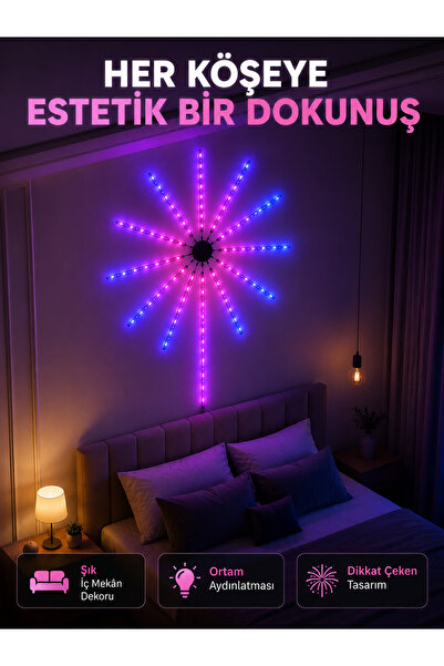 Telefon Kontrollü RGB Fireworks LED Işık Çok Renkli Dekoratif Duvar Lambası